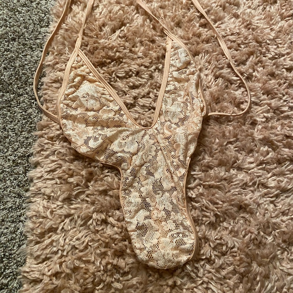 Peach Lace Monokini Lingerie